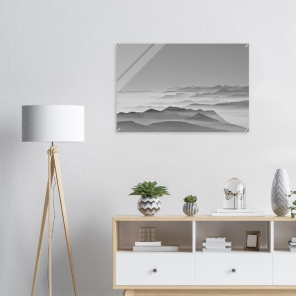 Stampa su acrilico Orizzonte dalla cima in bianco e nero