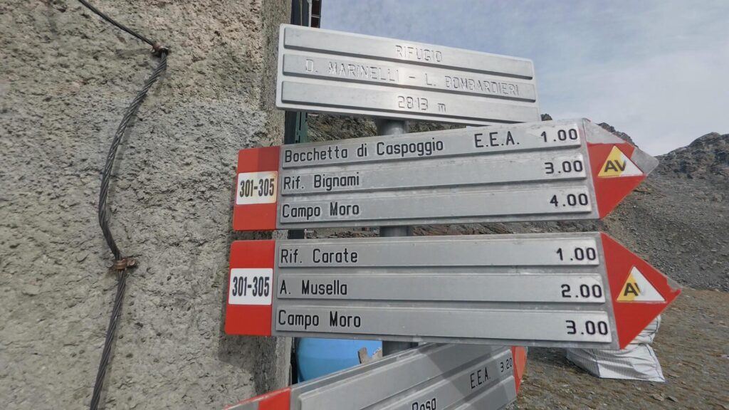 Indicazioni Punta Marinelli dal Rifugio Marinelli Bombardieri